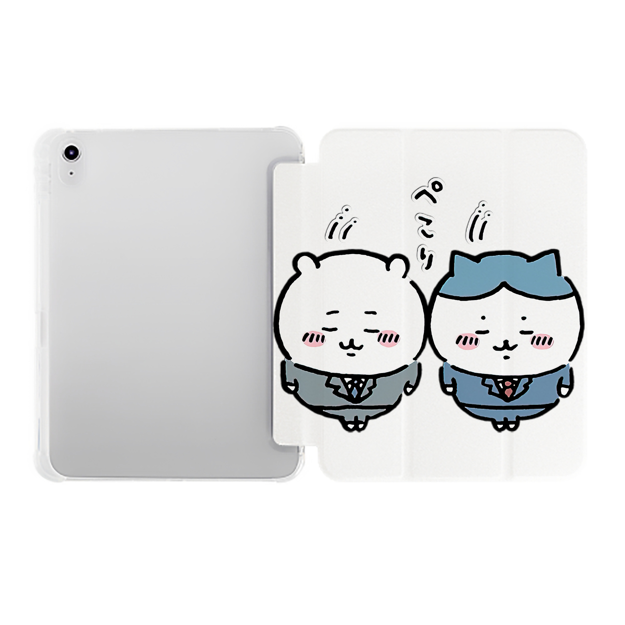 （画像用） ちいかわ ハチワレ Chii-kawa hachiware IPad ケース ペン収納付き 三つ折りスタンド PUレザー×シリコン 対応機種9.5/10.5/10.9インチ